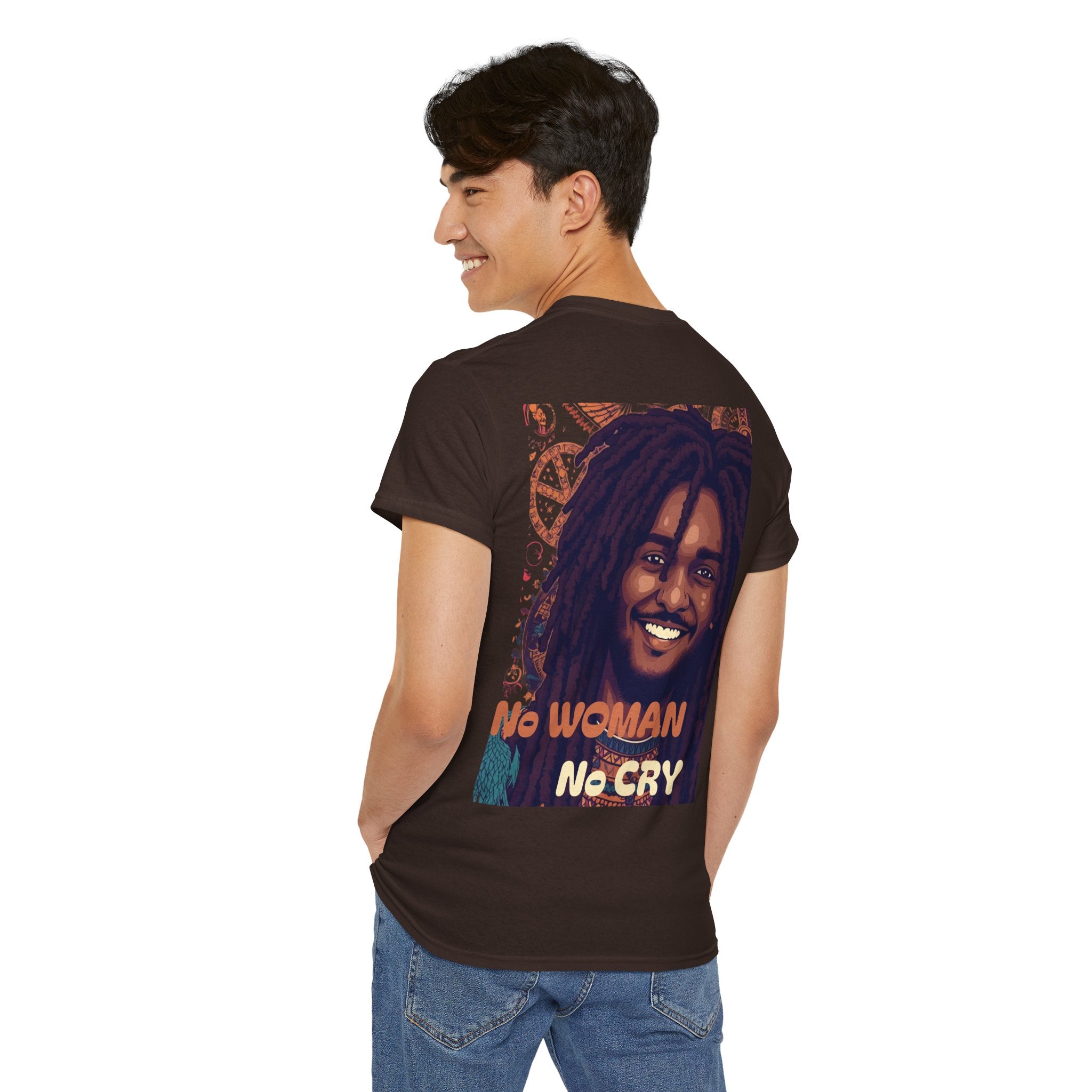 Unisex Heavy Cotton Tee with 'No Woman No Cry' Artwork, Vintage Tee, Music Lover Gift,  Inspired Shirt, Casual Streetwear