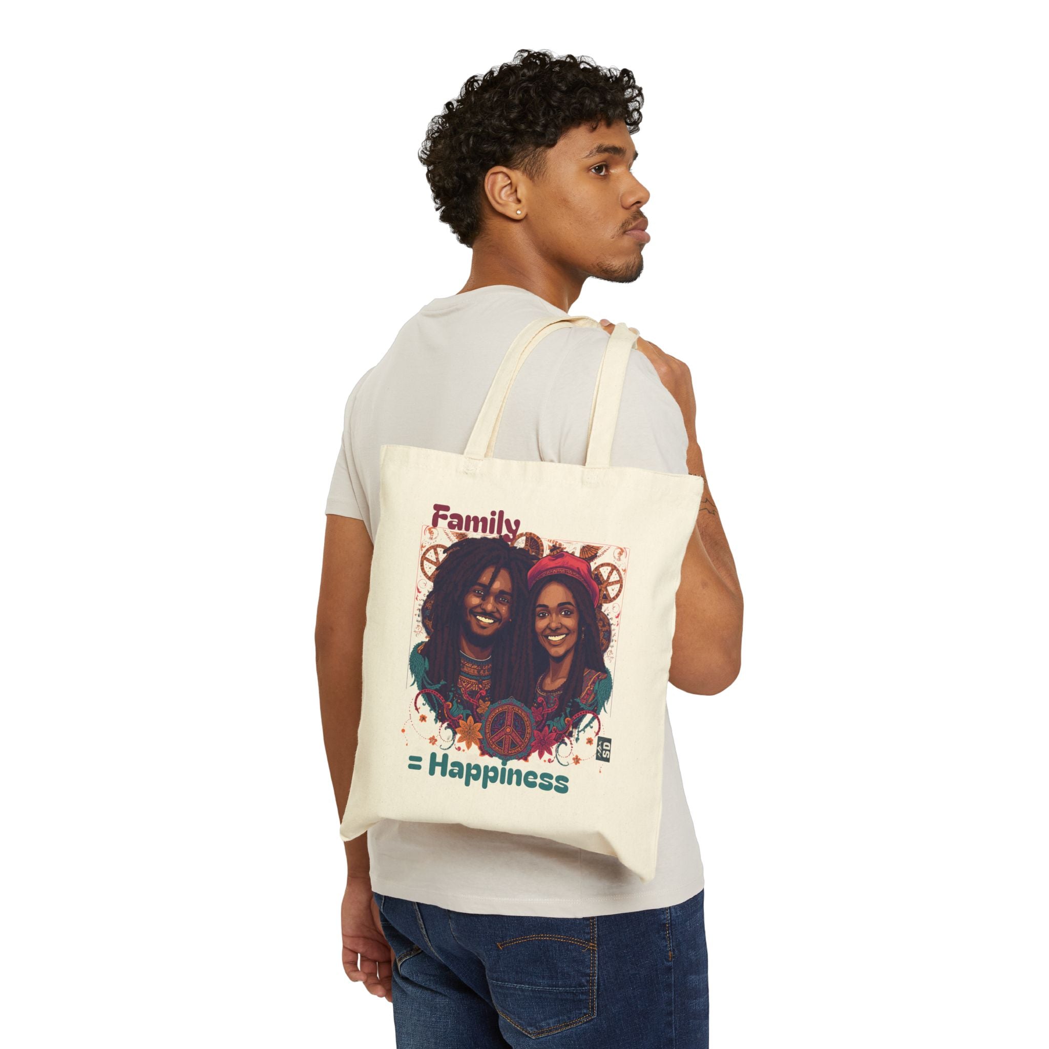Family Cotton Canvas Tote Bag - Happy Family Design