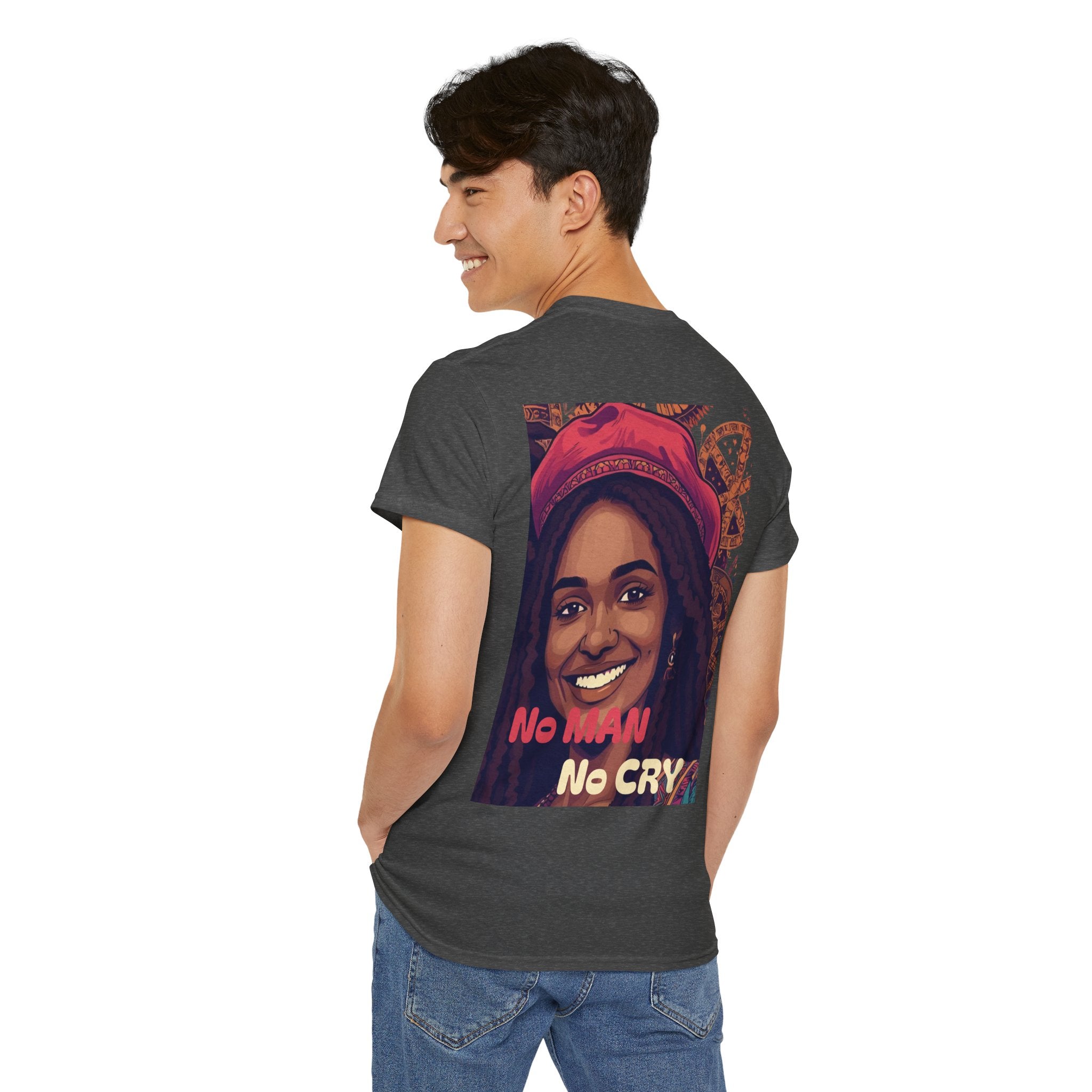 Unisex Heavy Cotton Tee with 'No Man No Cry' Artwork, Vintage Tee, Music Lover Gift,  Inspired Shirt, Casual Streetwear