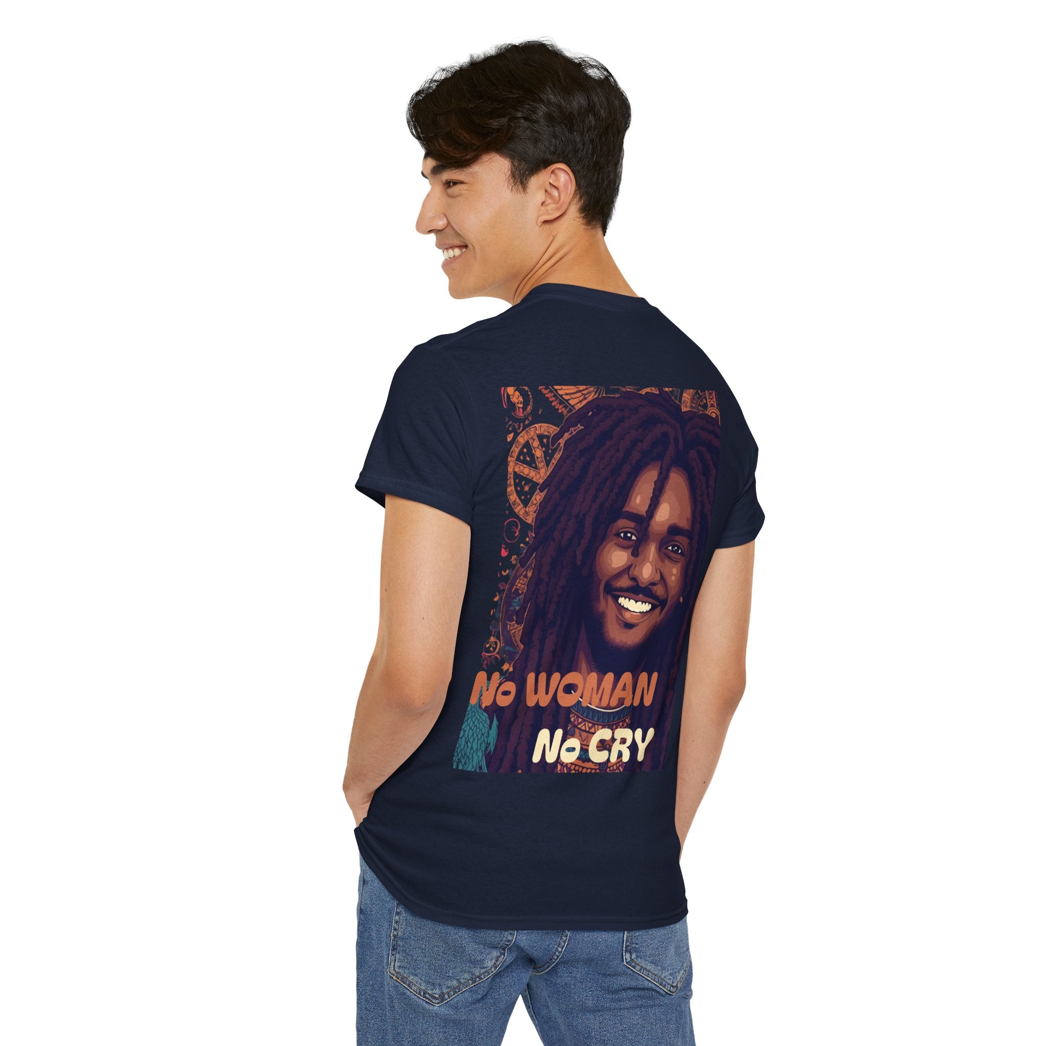 Unisex Heavy Cotton Tee with 'No Woman No Cry' Artwork, Vintage Tee, Music Lover Gift,  Inspired Shirt, Casual Streetwear