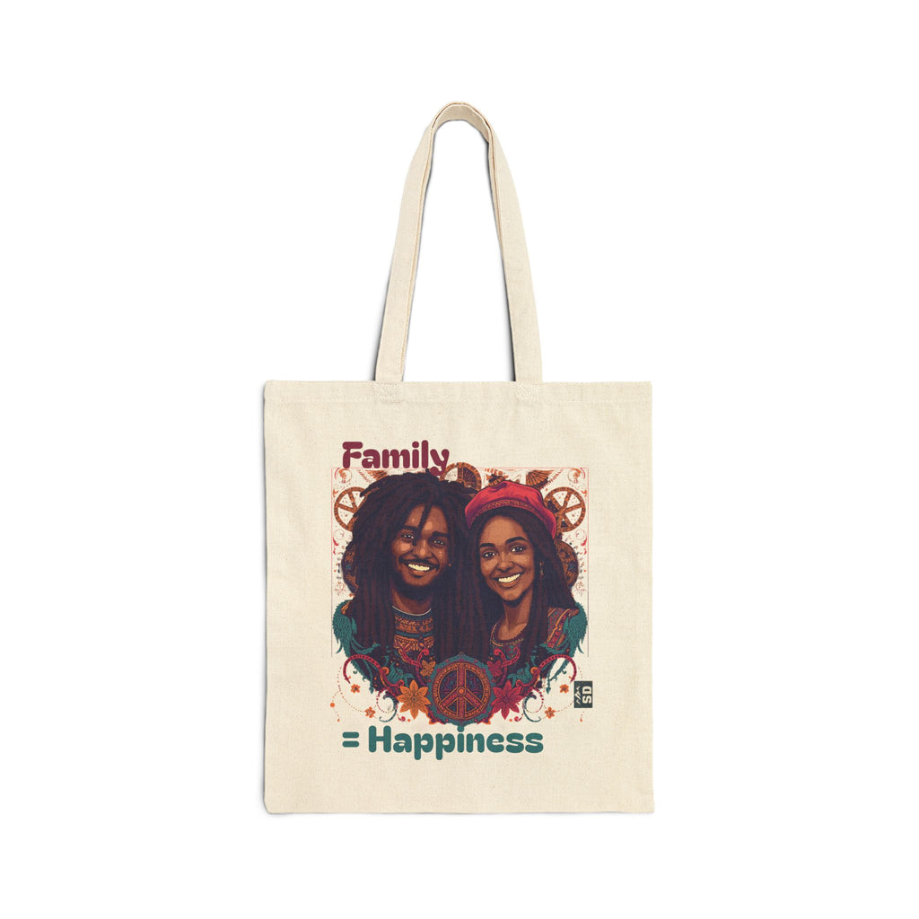 Family Cotton Canvas Tote Bag - Happy Family Design