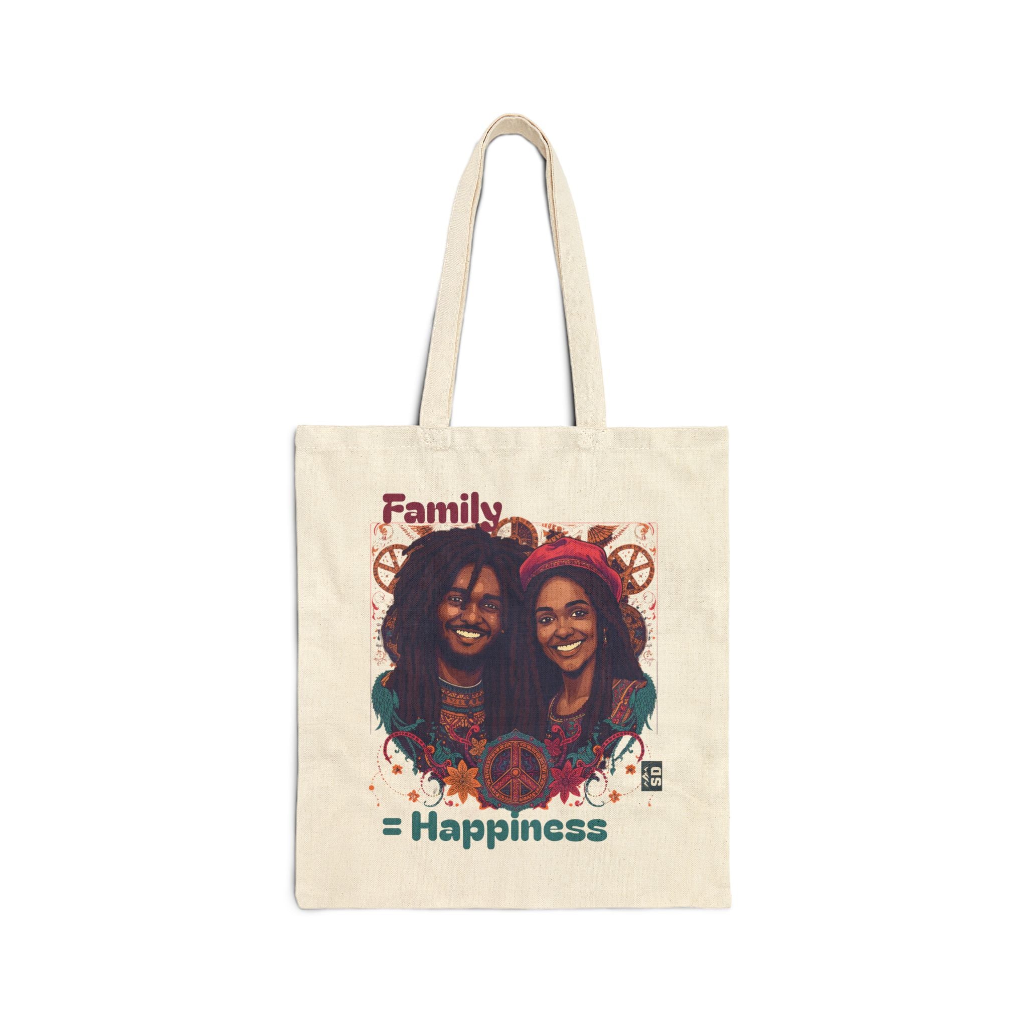 Family Cotton Canvas Tote Bag - Happy Family Design