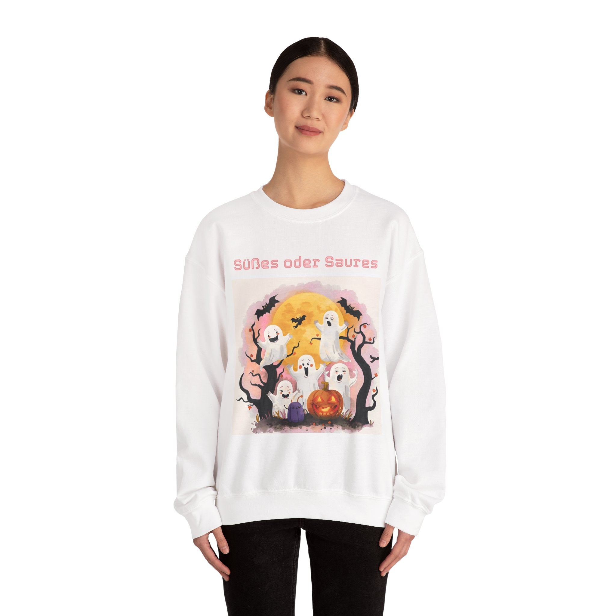 Halloween Ghost Sweatshirt, Cozy Unisex Crewneck for Fall, Perfect for Halloween Parties, Autumn Fashion, Spooky Season Wear