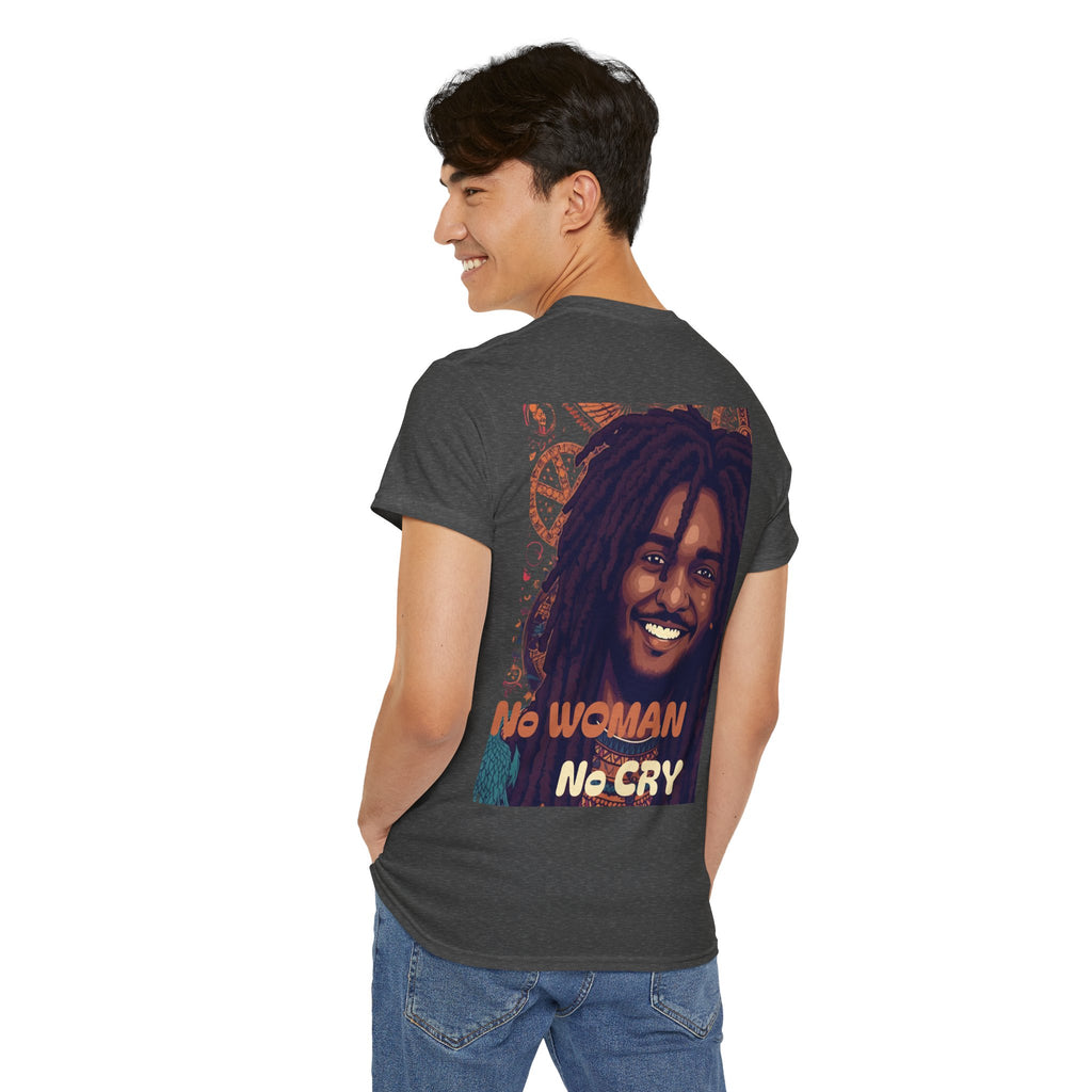 Unisex Heavy Cotton Tee with 'No Woman No Cry' Artwork, Vintage Tee, Music Lover Gift,  Inspired Shirt, Casual Streetwear