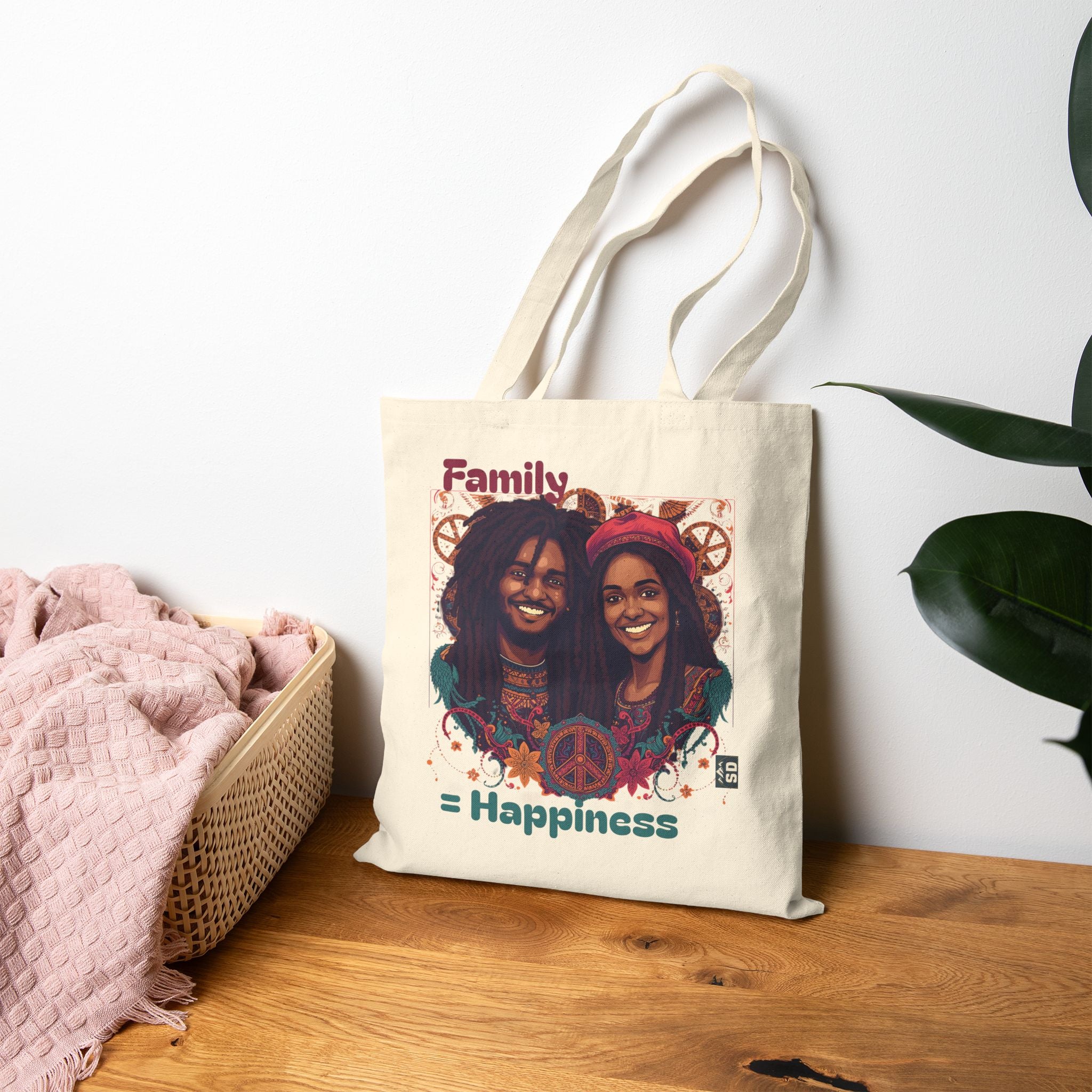 Family Cotton Canvas Tote Bag - Happy Family Design
